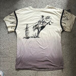 Cream and Gray Short Sleeve Tee with Rodeo Art